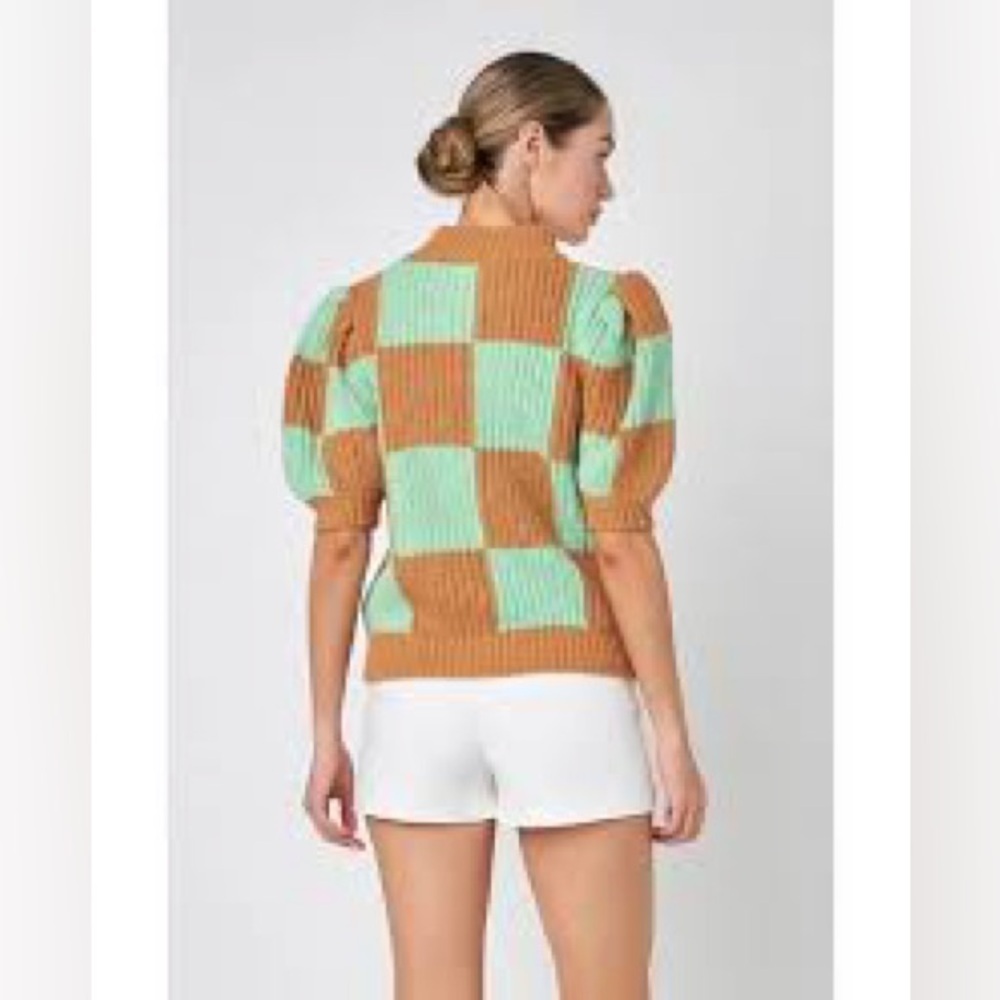 English Factory check pattern sweater in mint - Picture 2 of 9